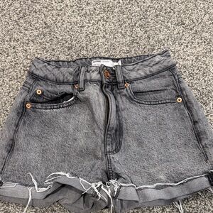 Garage Gray Washed Denim Frayed Hem Jean Shorts